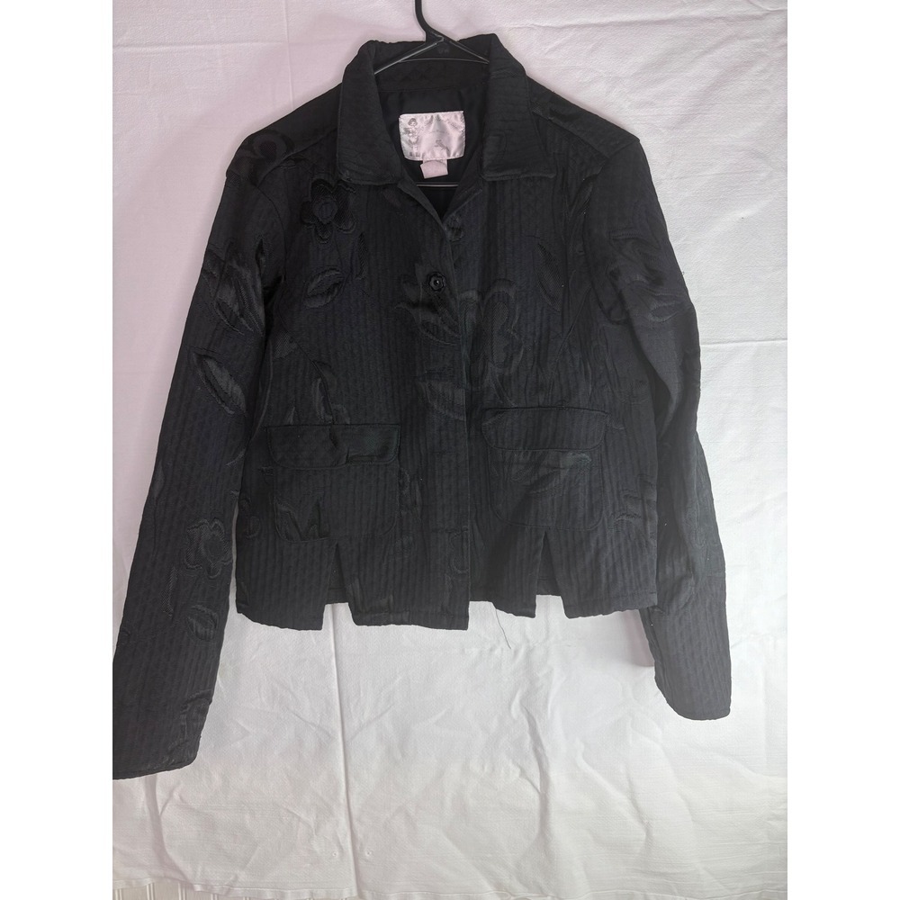 Black Floral Embroidered Textured vintage 90s Blazer Jacket Women's Size small